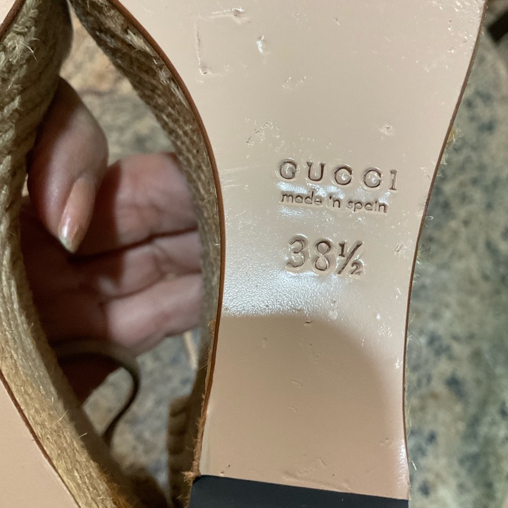 Gucci Open Toe Wedge Sandal, Beige Suede, 4.5 Inch Heel Height, Sz 38.5 / Sz 8.5 - Picture 11 of 12